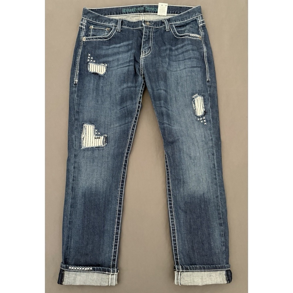 Cruel Denim Rhyon Dark Jeans Womens Sz 30/9R Mid-Rise Straight Leg Patched Style - Picture 13 of 13